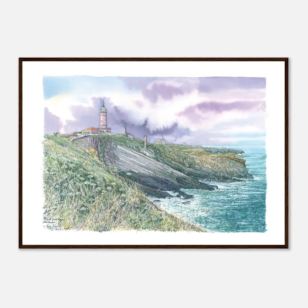 Faro de Cabo Mayor, Santander – Framed Coastal Watercolour Art Print