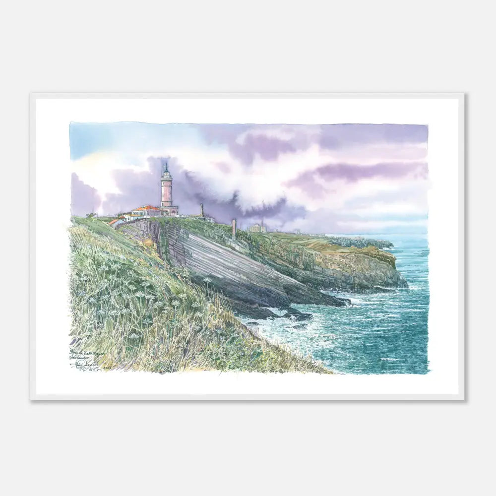 Faro de Cabo Mayor, Santander – Framed Coastal Watercolour Art Print