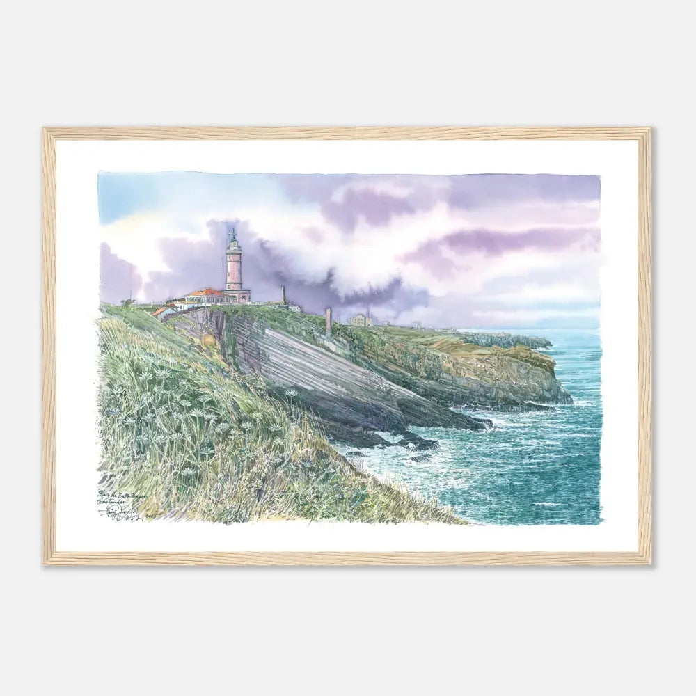 Faro de Cabo Mayor, Santander – Framed Coastal Watercolour Art Print