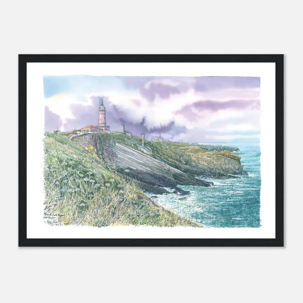 Faro de Cabo Mayor, Santander – Framed Coastal Watercolour Art Print