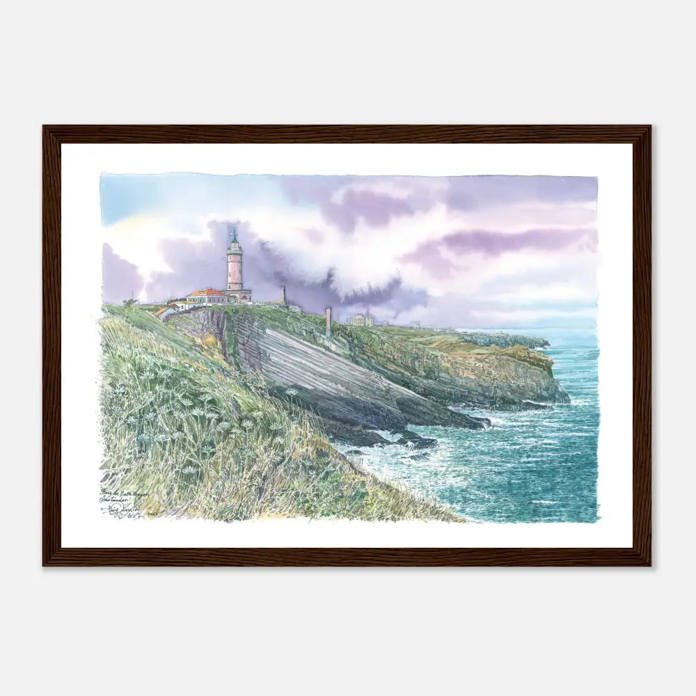 Faro de Cabo Mayor, Santander – Framed Coastal Watercolour Art Print