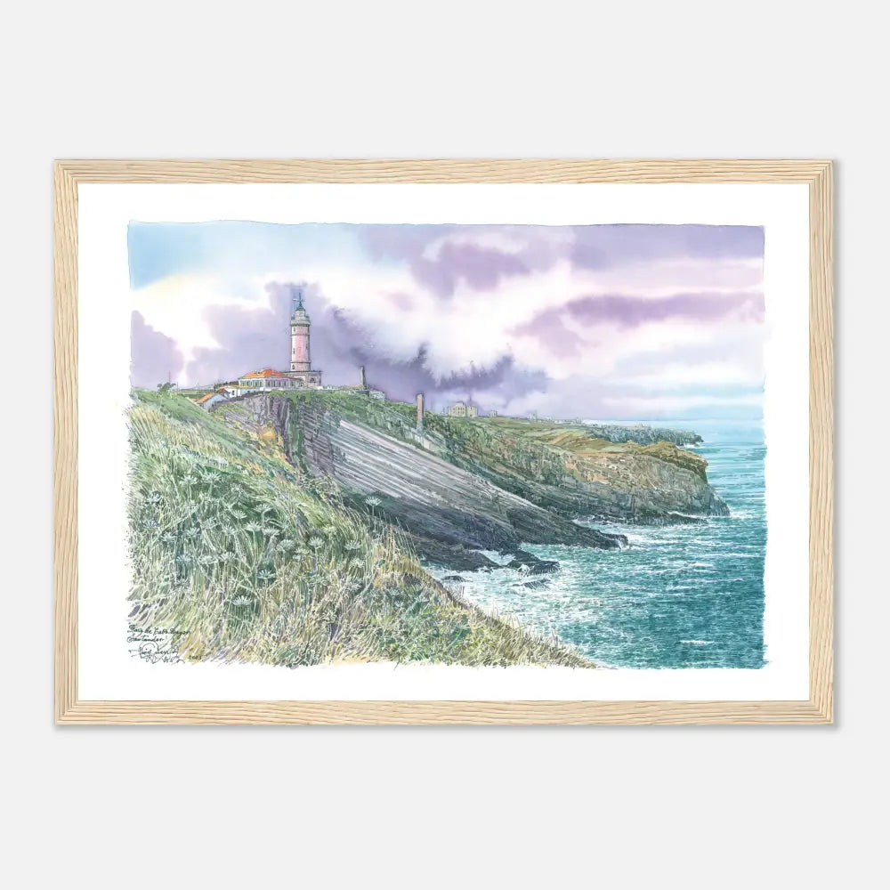 Faro de Cabo Mayor, Santander – Framed Coastal Watercolour Art Print