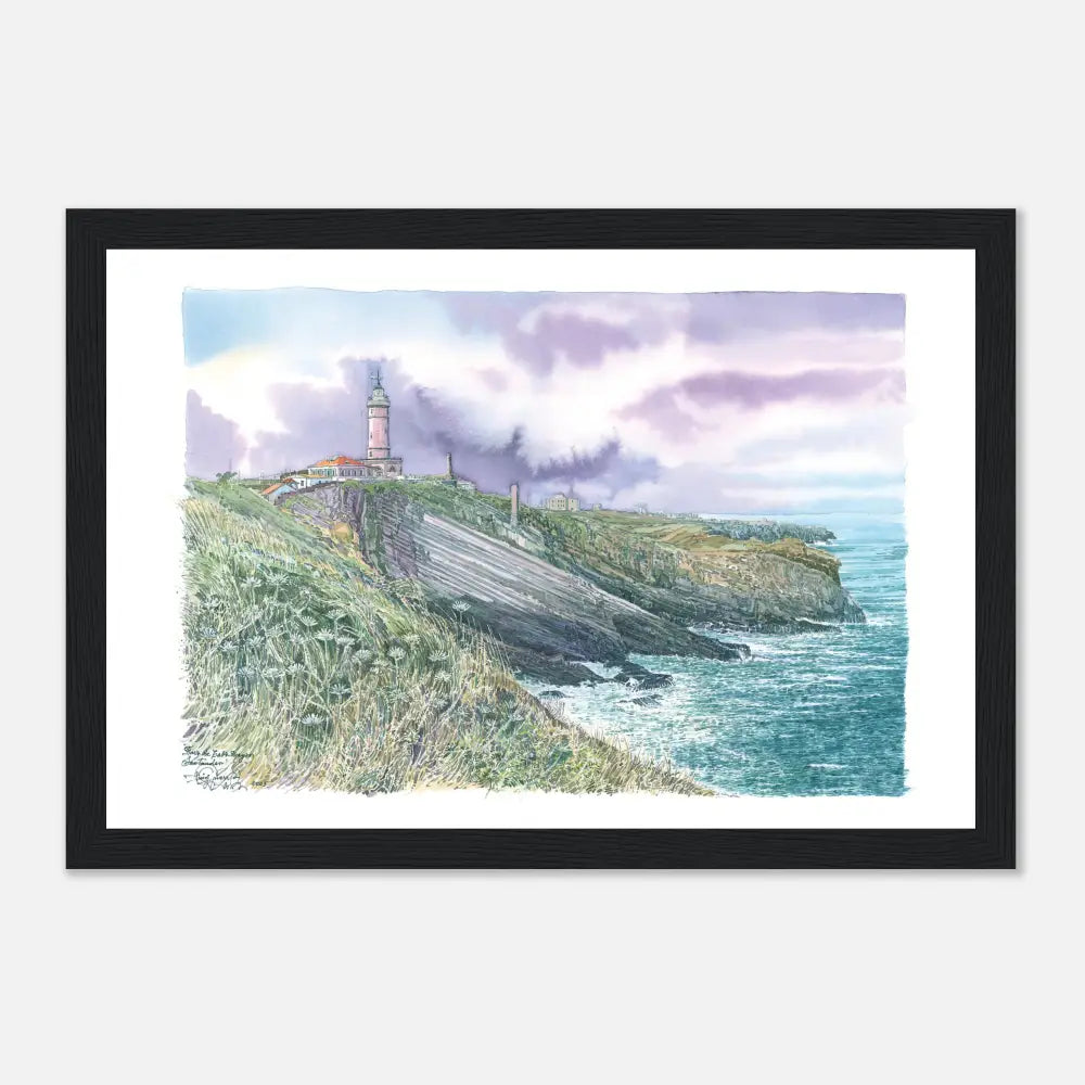 Faro de Cabo Mayor, Santander – Framed Coastal Watercolour Art Print