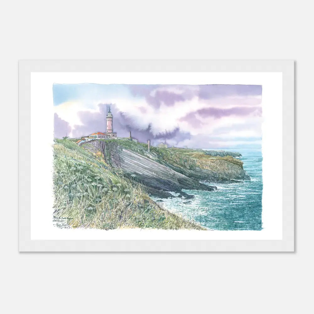 Faro de Cabo Mayor, Santander – Framed Coastal Watercolour Art Print