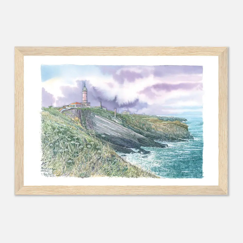 Faro de Cabo Mayor, Santander – Framed Coastal Watercolour Art Print