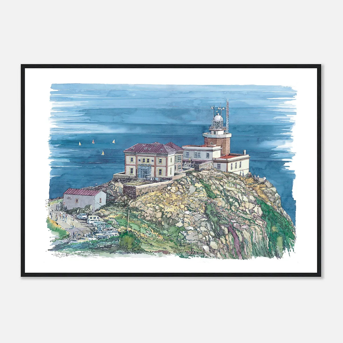 Faro de Finisterre, Galicia, Spain – Framed Watercolour Art Print