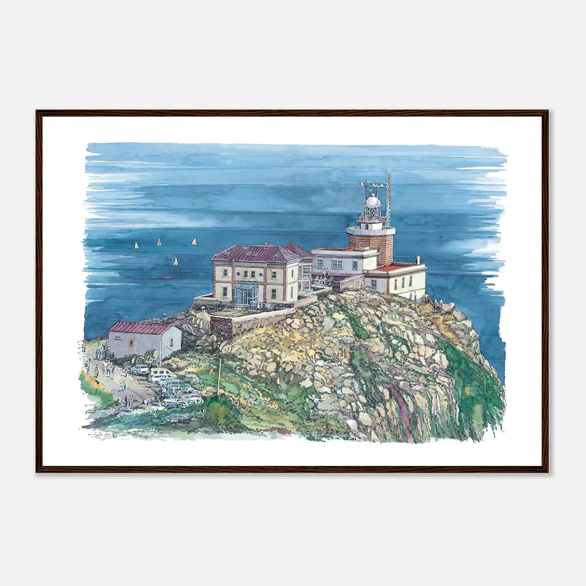 Faro de Finisterre, Galicia, Spain – Framed Watercolour Art Print