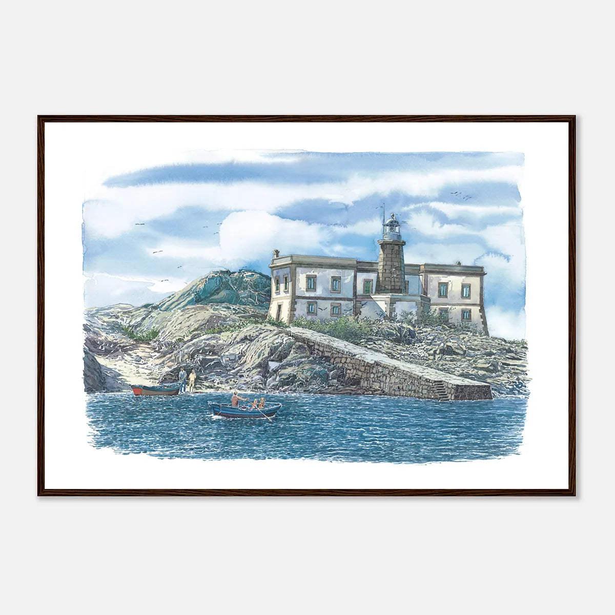 Faro de Lobeira Grande – Framed Coastal Watercolour Art Print