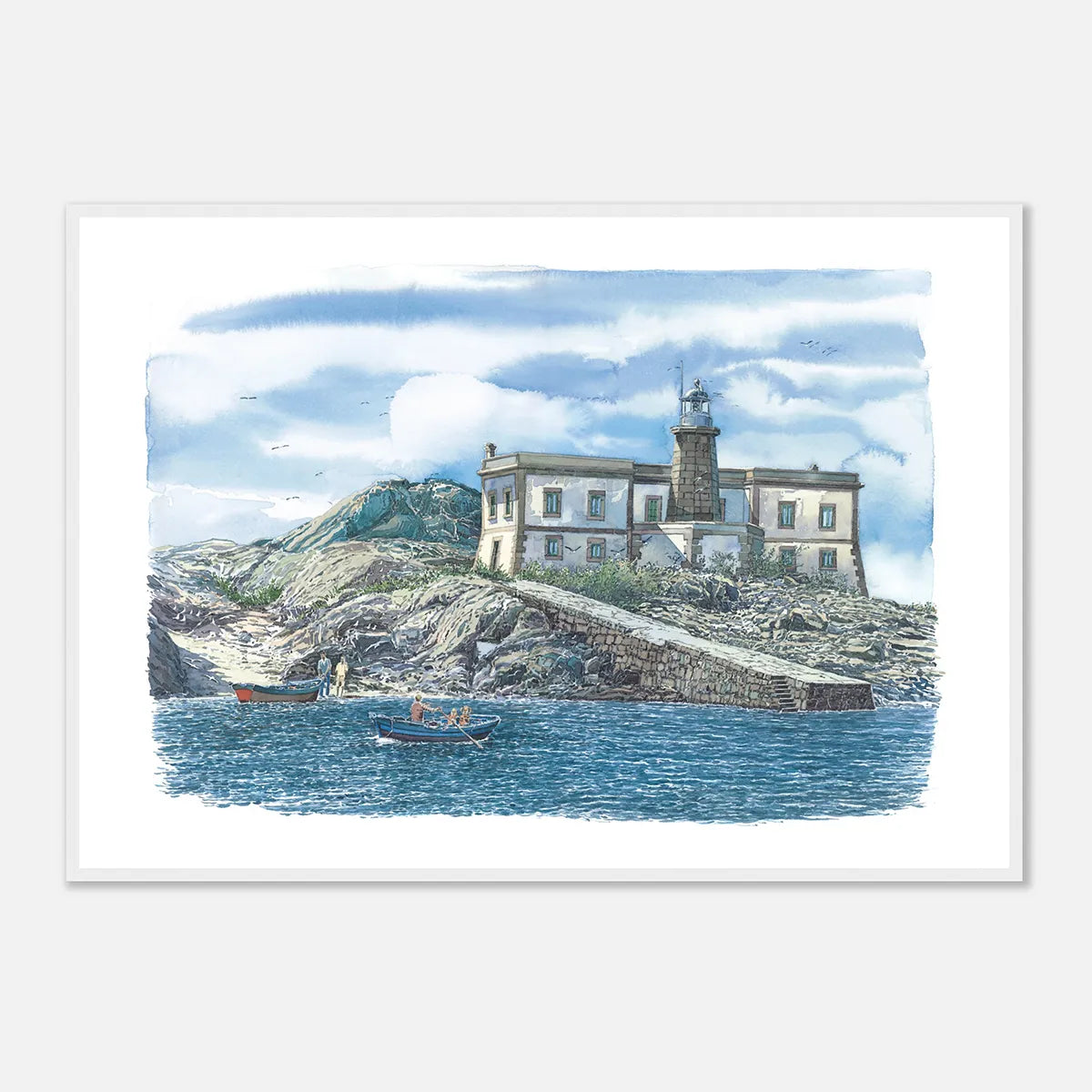 Faro de Lobeira Grande – Framed Coastal Watercolour Art Print