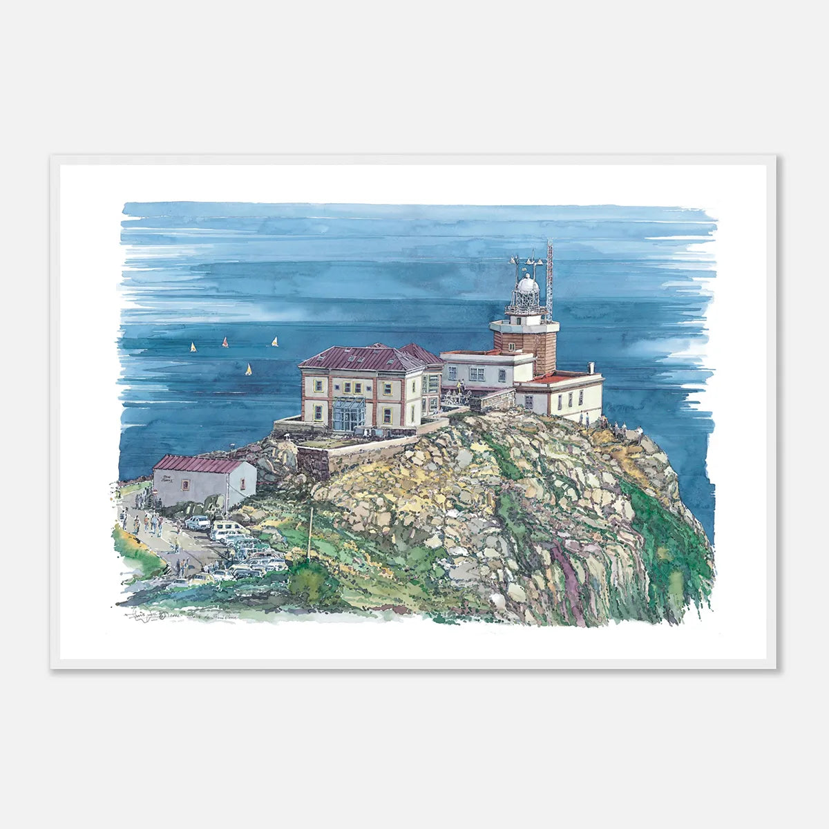 Faro de Finisterre, Galicia, Spain – Framed Watercolour Art Print