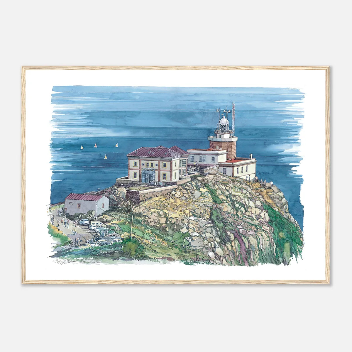 Faro de Finisterre, Galicia, Spain – Framed Watercolour Art Print