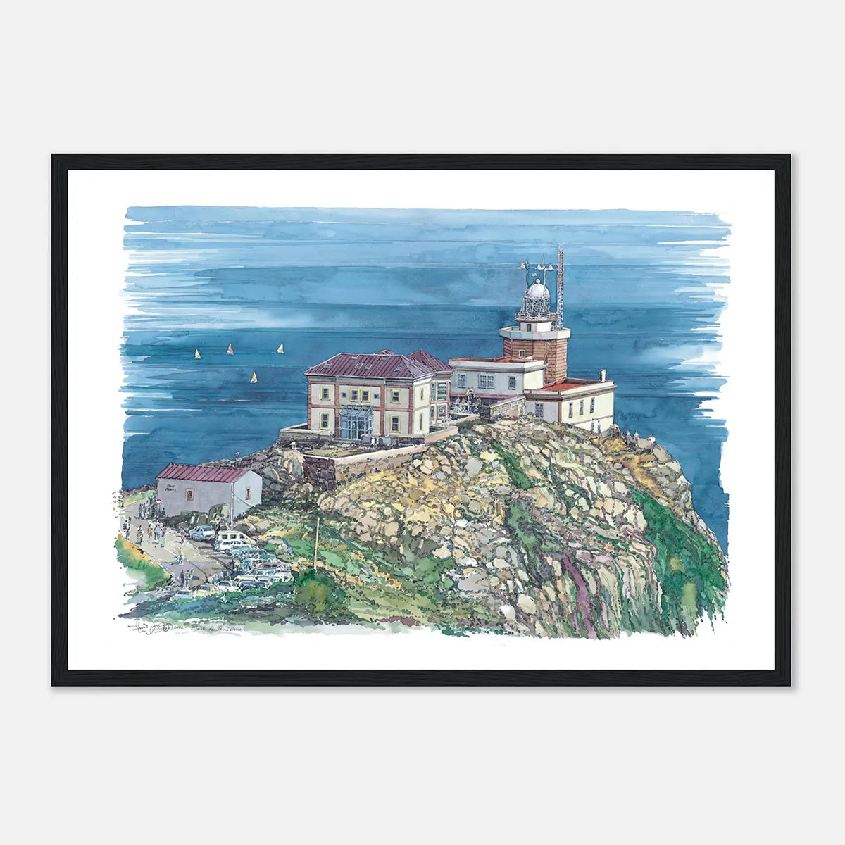 Faro de Finisterre, Galicia, Spain – Framed Watercolour Art Print