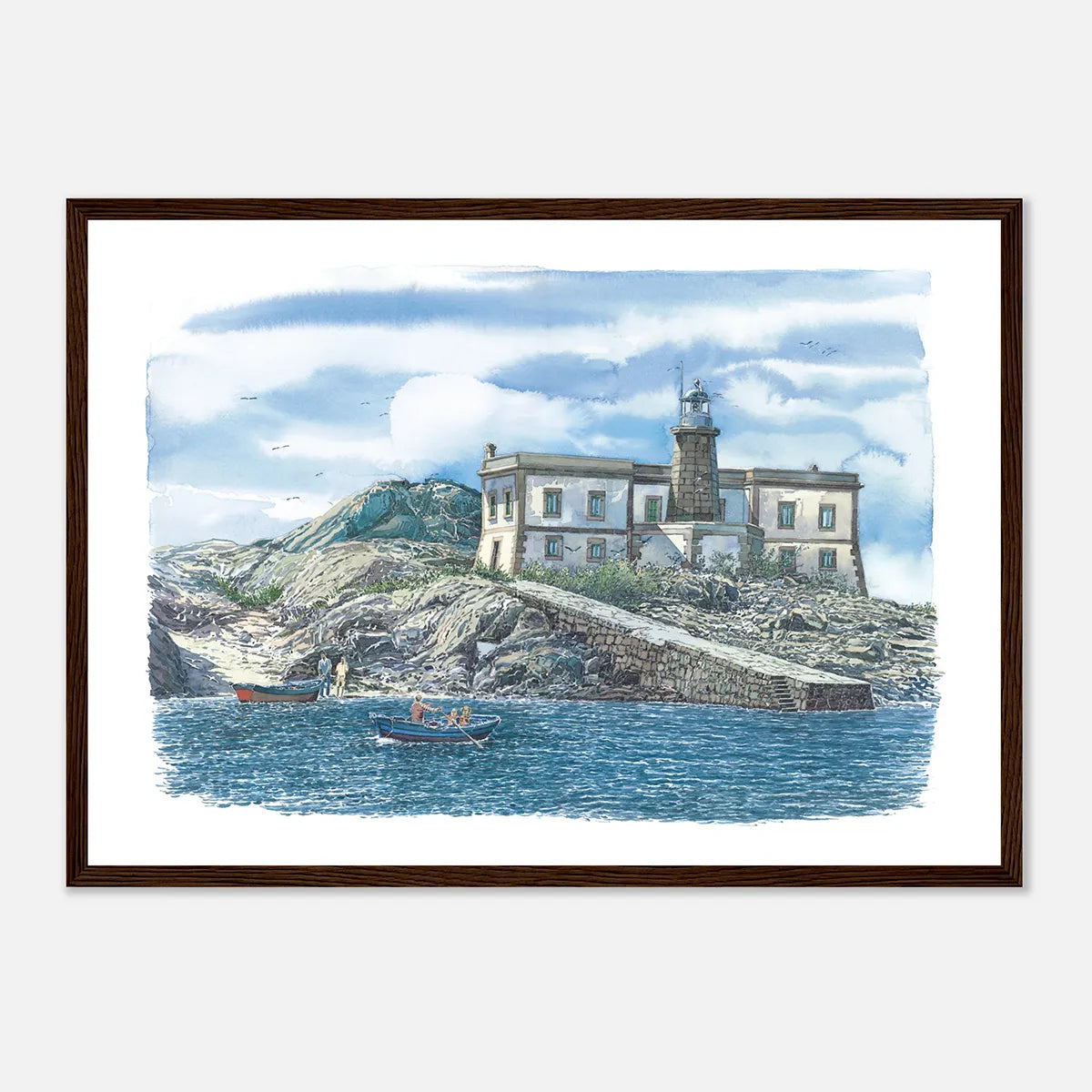 Faro de Lobeira Grande – Framed Coastal Watercolour Art Print