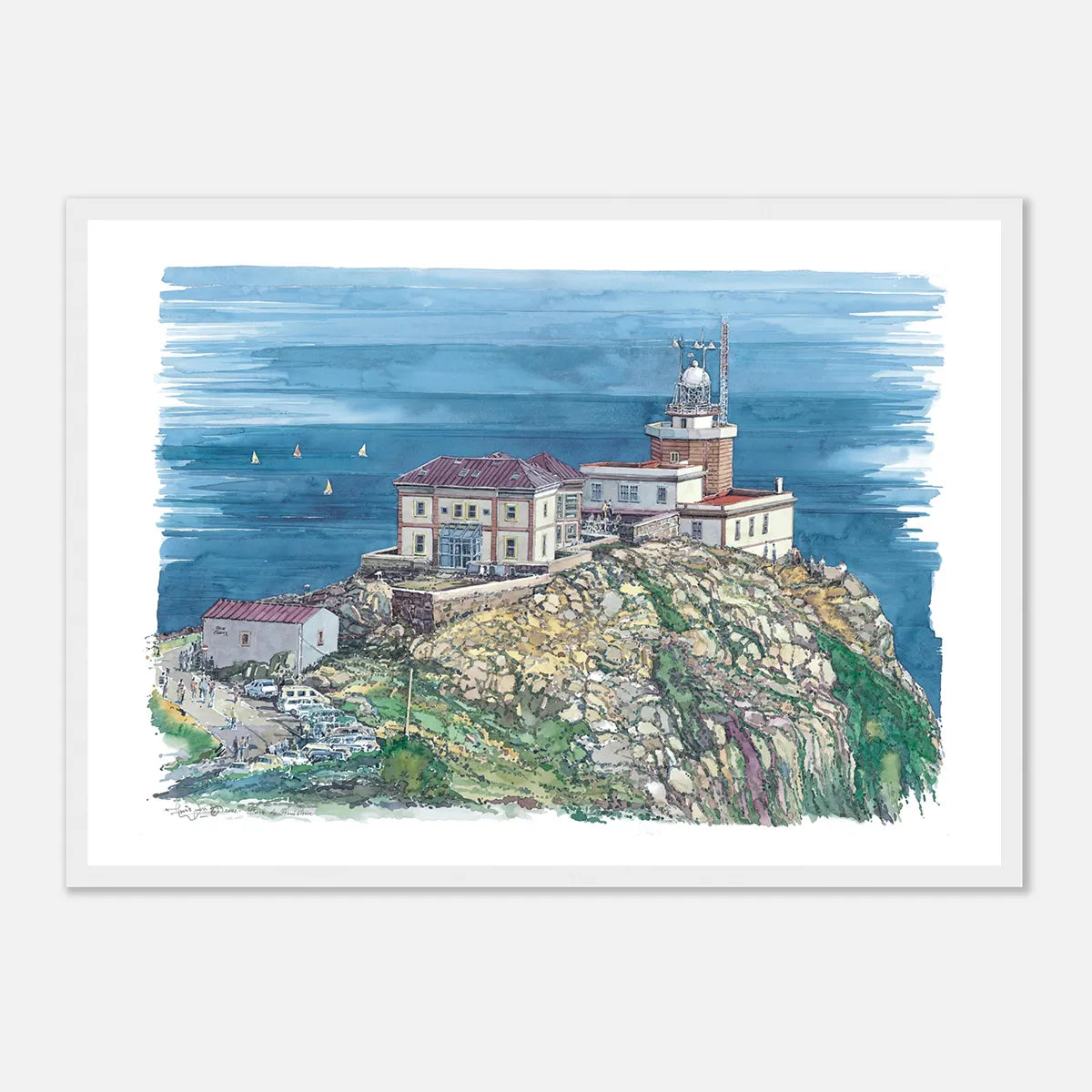 Faro de Finisterre, Galicia, Spain – Framed Watercolour Art Print