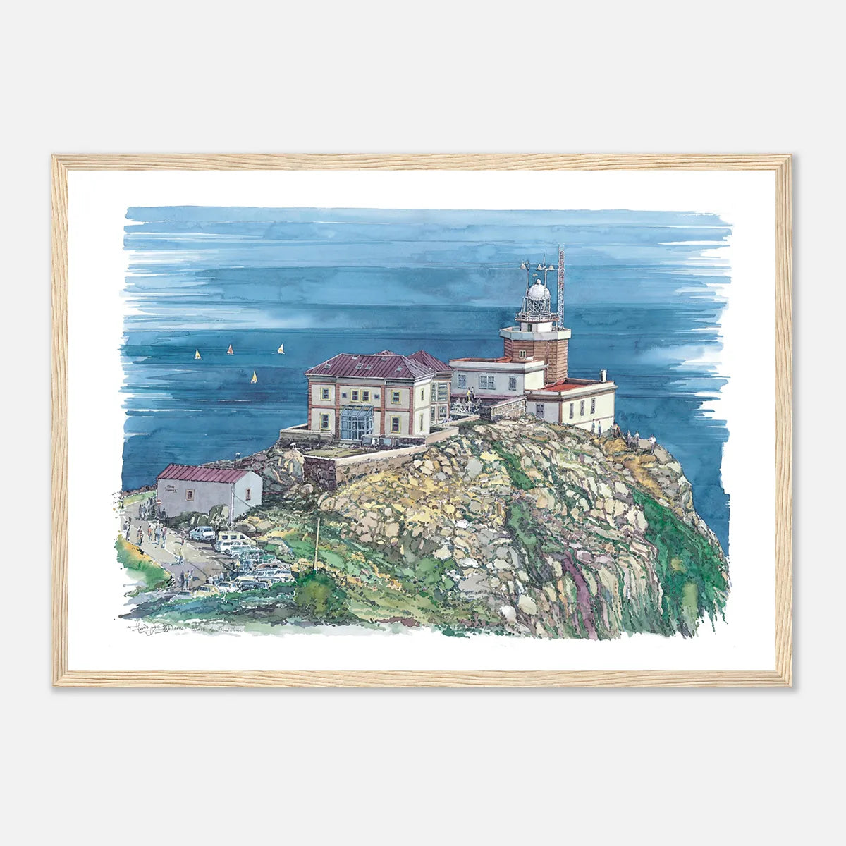 Faro de Finisterre, Galicia, Spain – Framed Watercolour Art Print