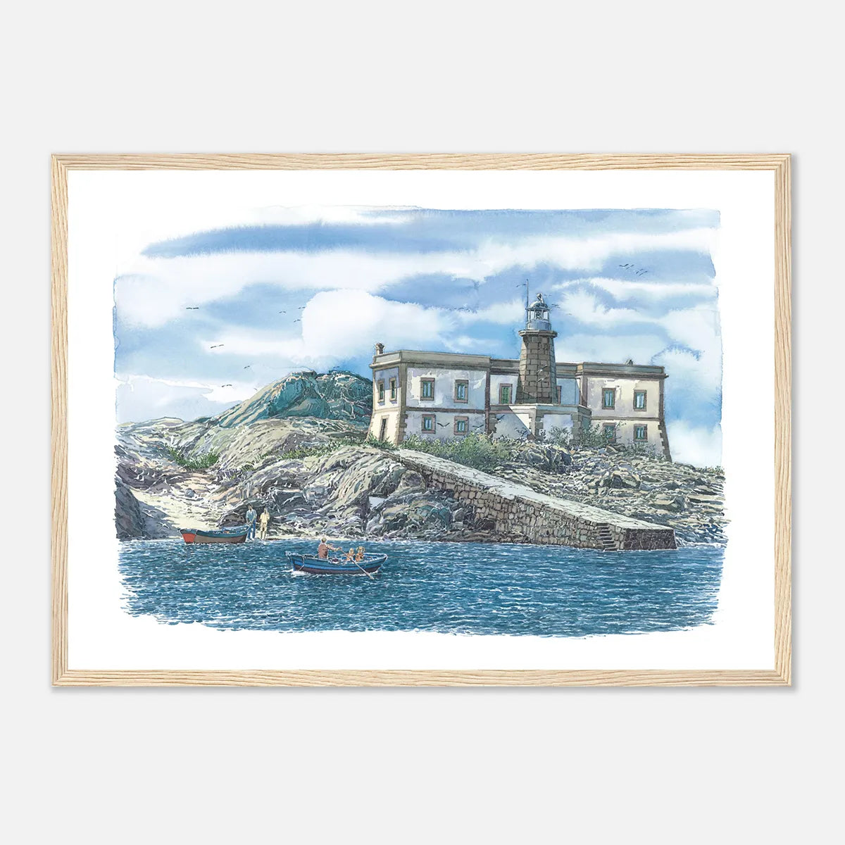 Faro de Lobeira Grande – Framed Coastal Watercolour Art Print