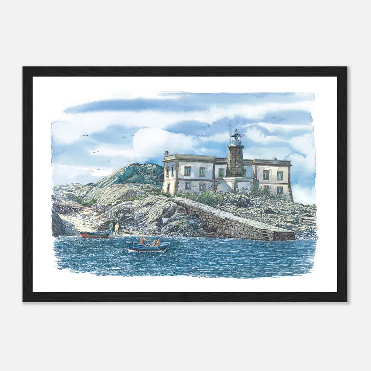 Faro de Lobeira Grande – Framed Coastal Watercolour Art Print