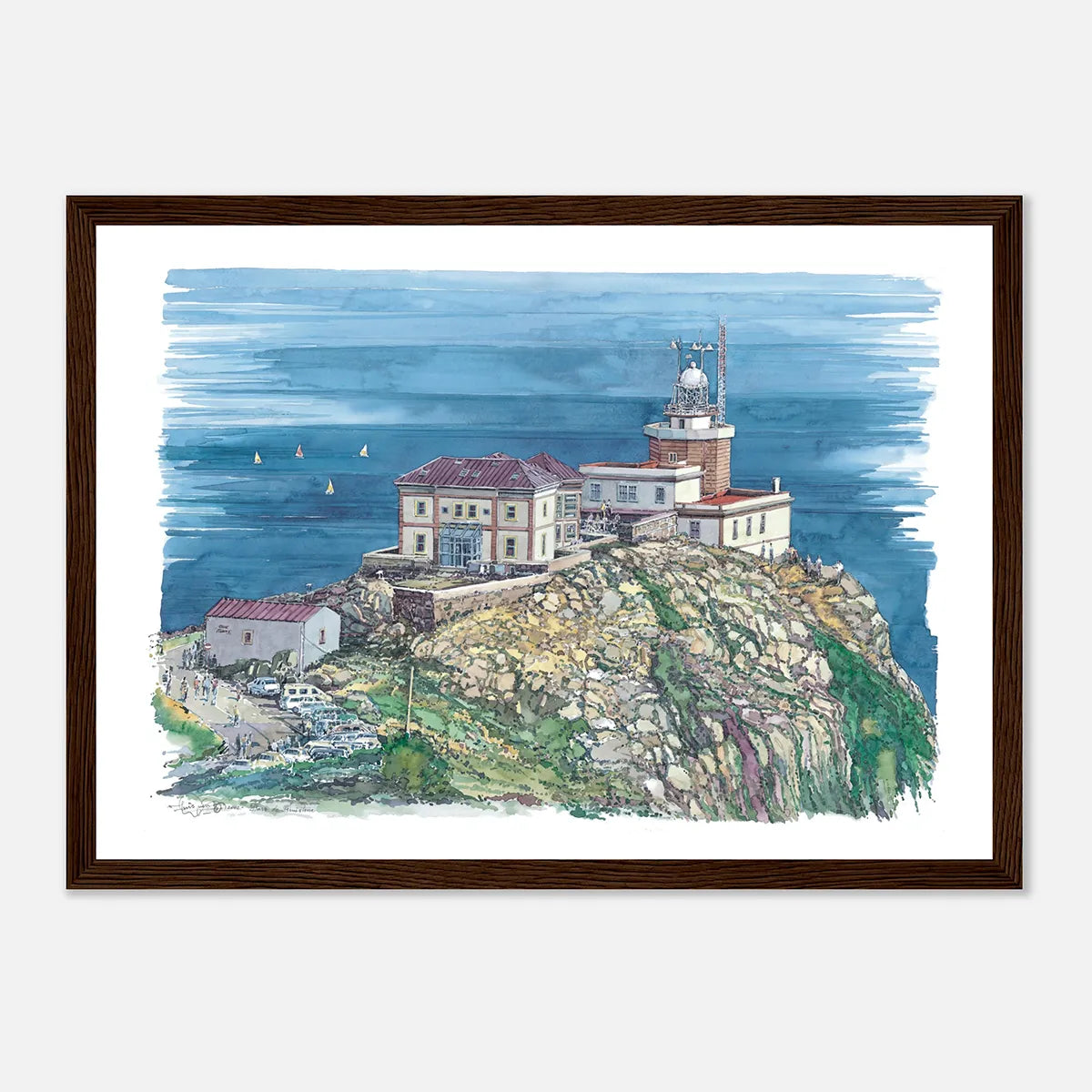 Faro de Finisterre, Galicia, Spain – Framed Watercolour Art Print