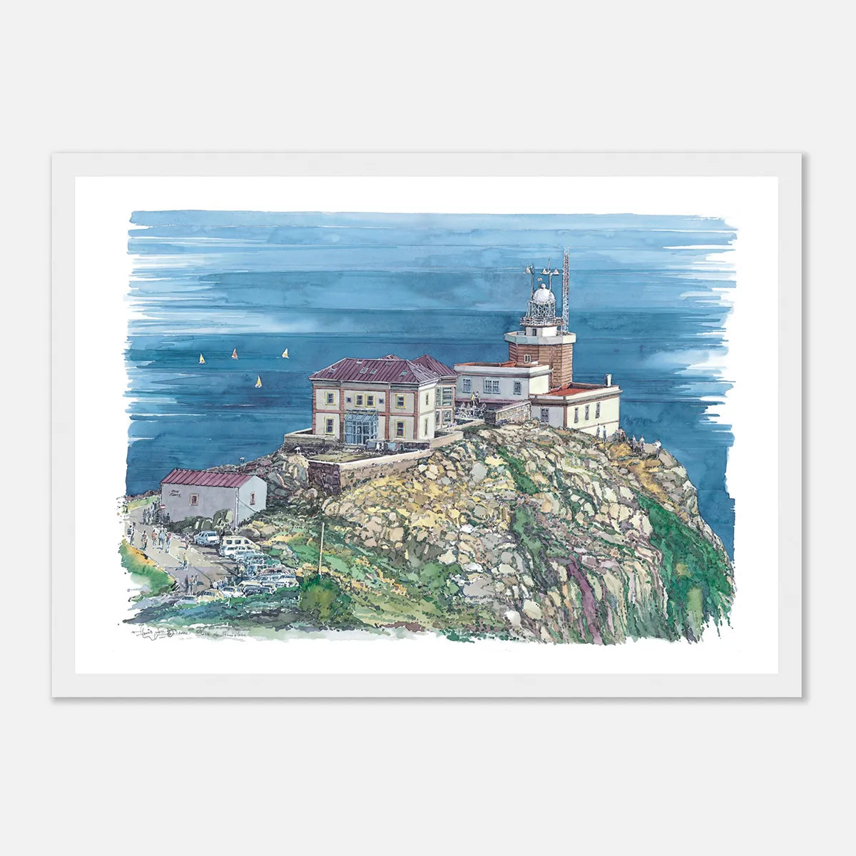 Faro de Finisterre, Galicia, Spain – Framed Watercolour Art Print