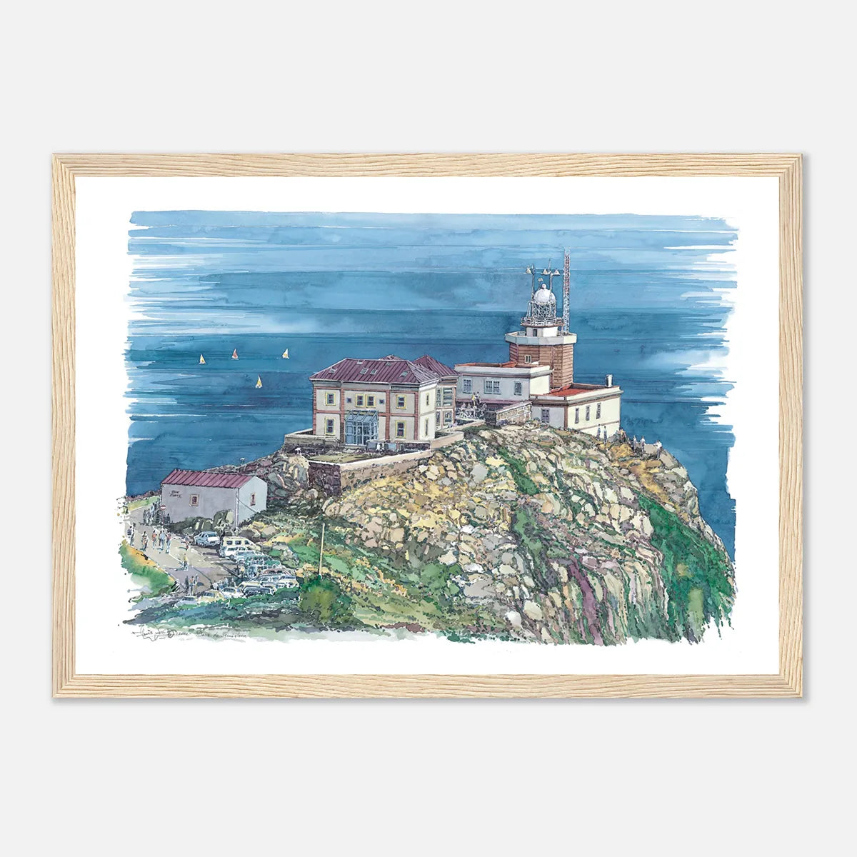 Faro de Finisterre, Galicia, Spain – Framed Watercolour Art Print