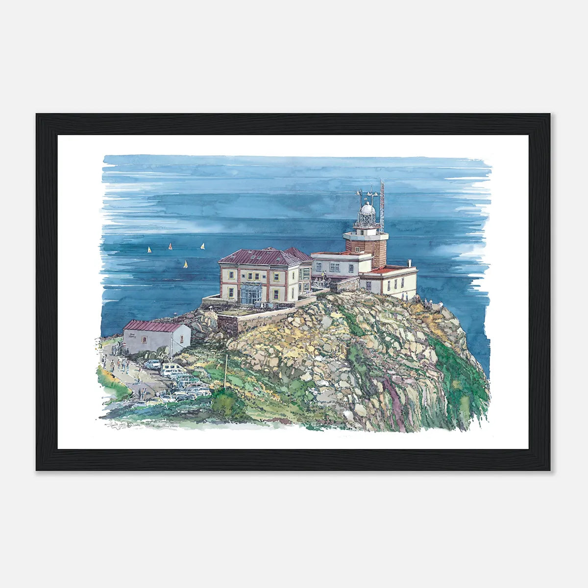 Faro de Finisterre, Galicia, Spain – Framed Watercolour Art Print