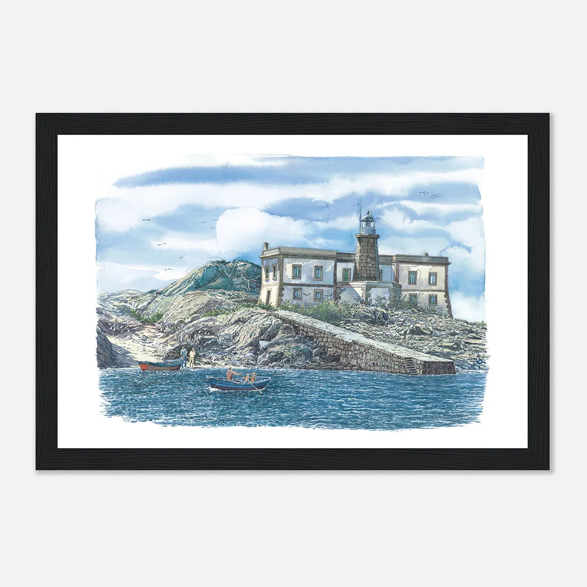 Faro de Lobeira Grande – Framed Coastal Watercolour Art Print