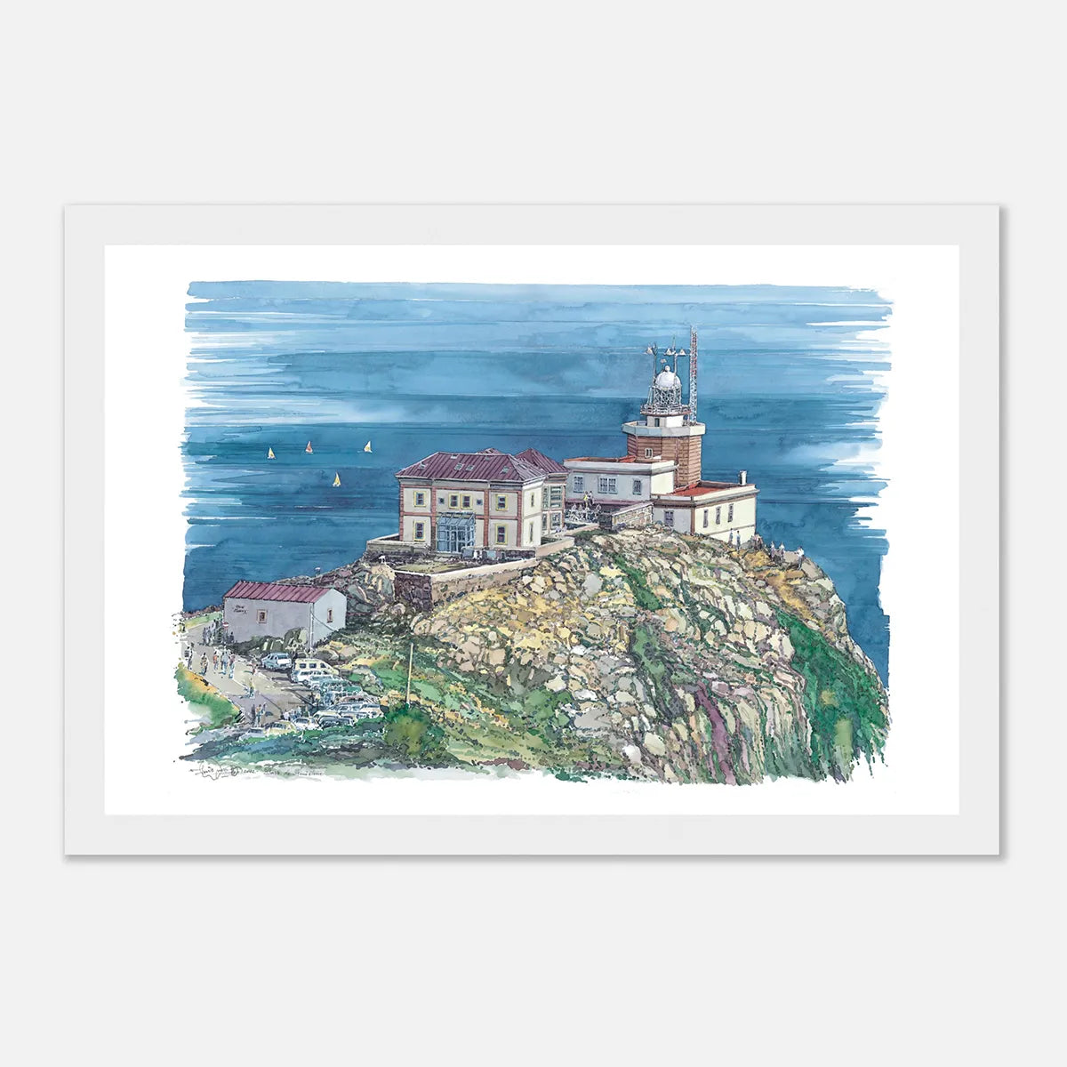 Faro de Finisterre, Galicia, Spain – Framed Watercolour Art Print