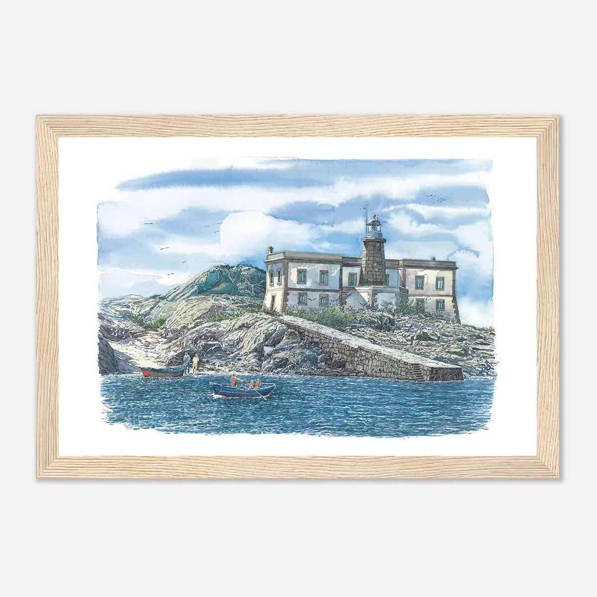 Faro de Lobeira Grande – Framed Coastal Watercolour Art Print