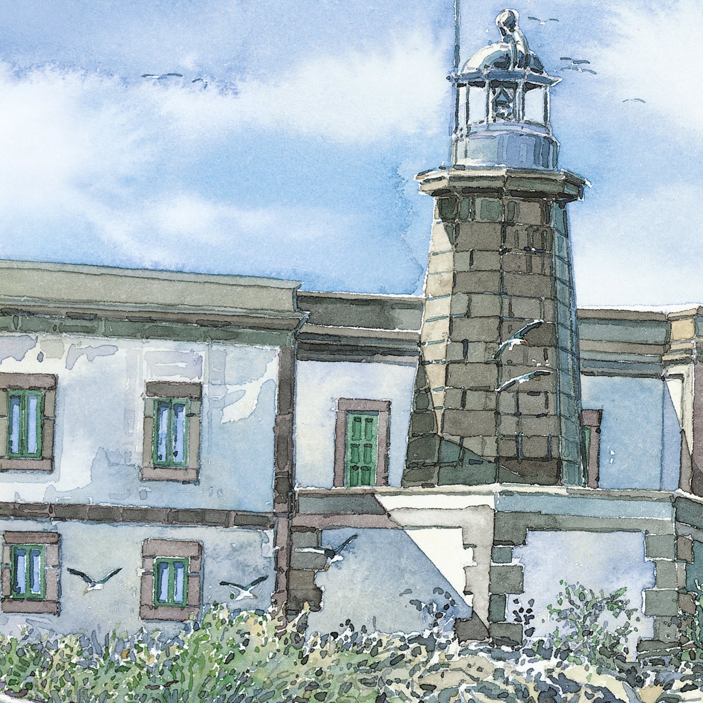 Faro de Lobeira Grande – Coastal Watercolour Poster