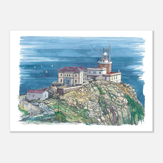 Faro de Finisterre, Galicia, Spain – Coastal Watercolour Poster