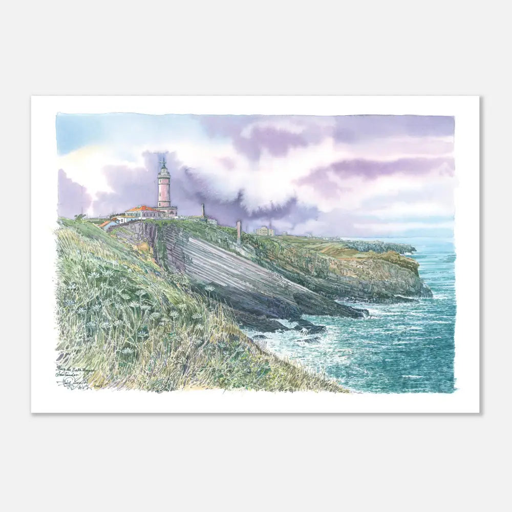 Faro de Cabo Mayor, Santander – Coastal Watercolour Poster