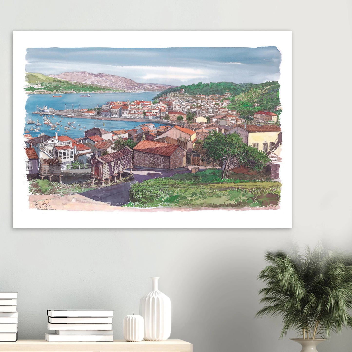 Corcubión, Galicia, Spain – Stunning Coastal Watercolour Art Piece