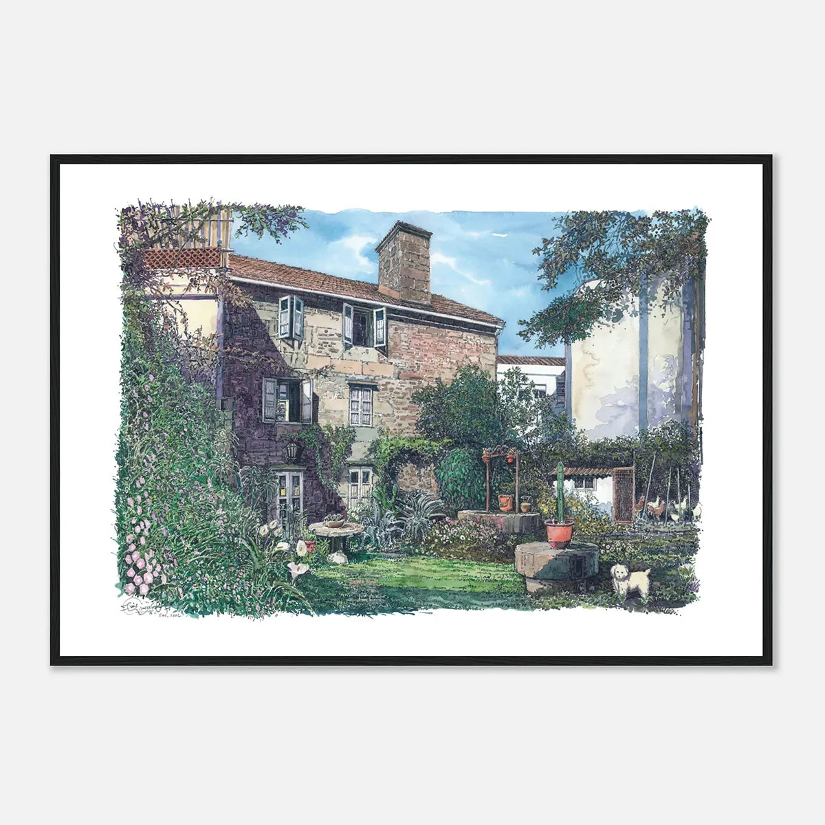 Patio Gallego, Cee, Galicia, Spain – Framed Watercolour Art Print