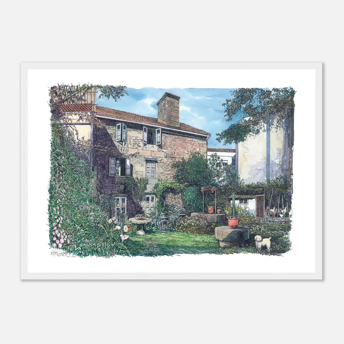 Patio Gallego, Cee, Galicia, Spain – Framed Watercolour Art Print