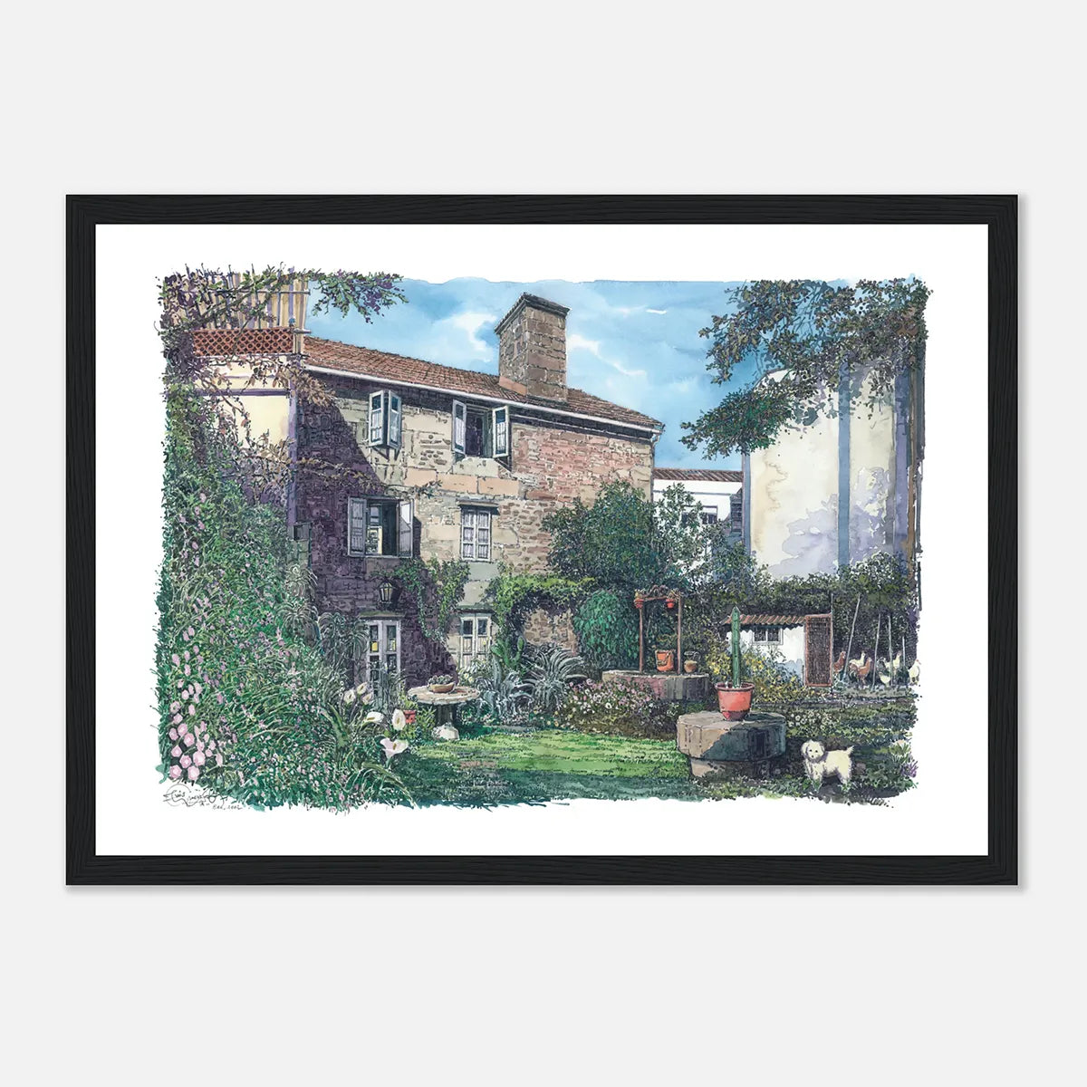 Patio Gallego, Cee, Galicia, Spain – Framed Watercolour Art Print