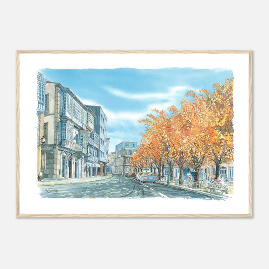 Plaza de Cee, Finisterre, Spain – Framed Watercolour Art Print