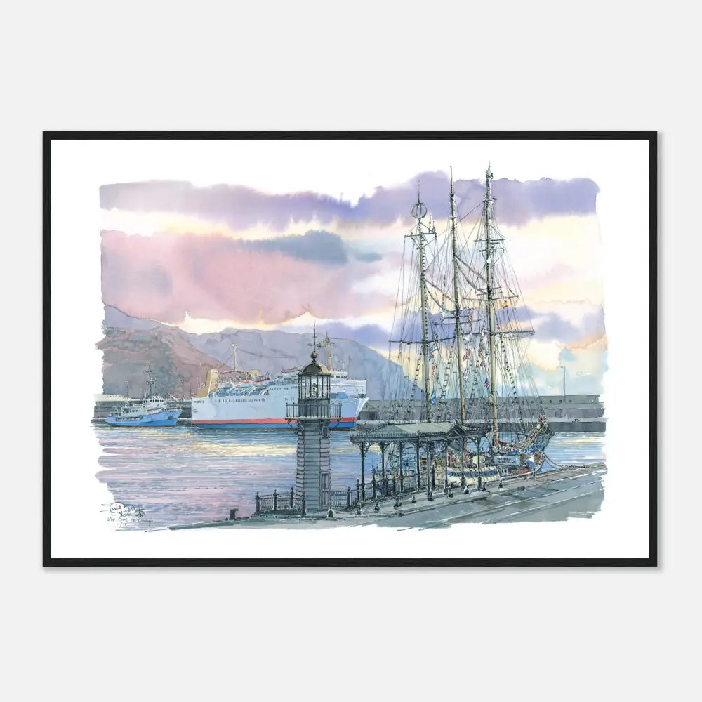 Santa Cruz de Tenerife, Spain  – Framed Coastal Watercolour Art Print