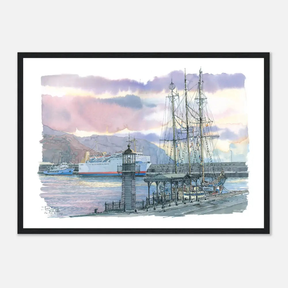 Santa Cruz de Tenerife, Spain  – Framed Coastal Watercolour Art Print