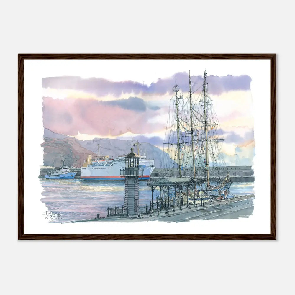 Santa Cruz de Tenerife, Spain  – Framed Coastal Watercolour Art Print