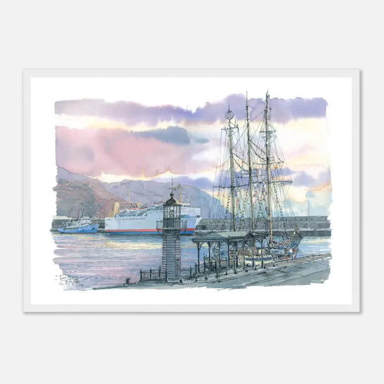 Santa Cruz de Tenerife, Spain  – Framed Coastal Watercolour Art Print