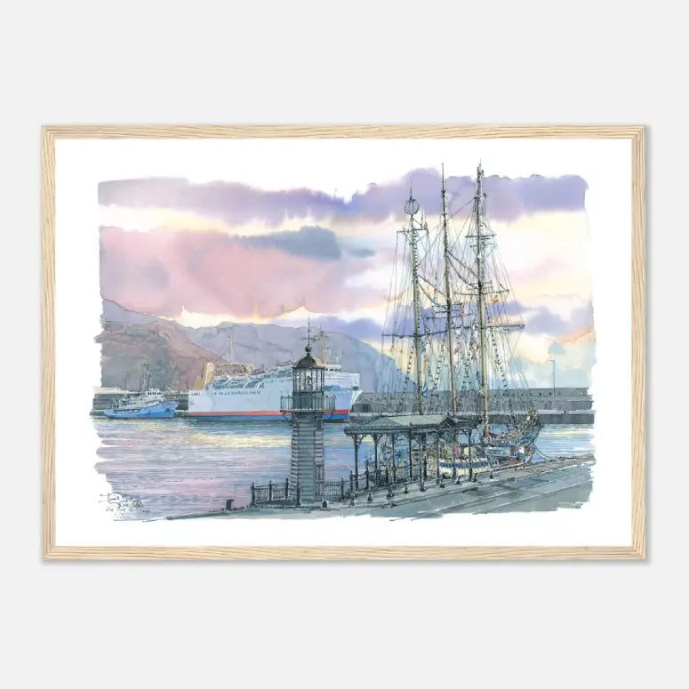 Santa Cruz de Tenerife, Spain  – Framed Coastal Watercolour Art Print