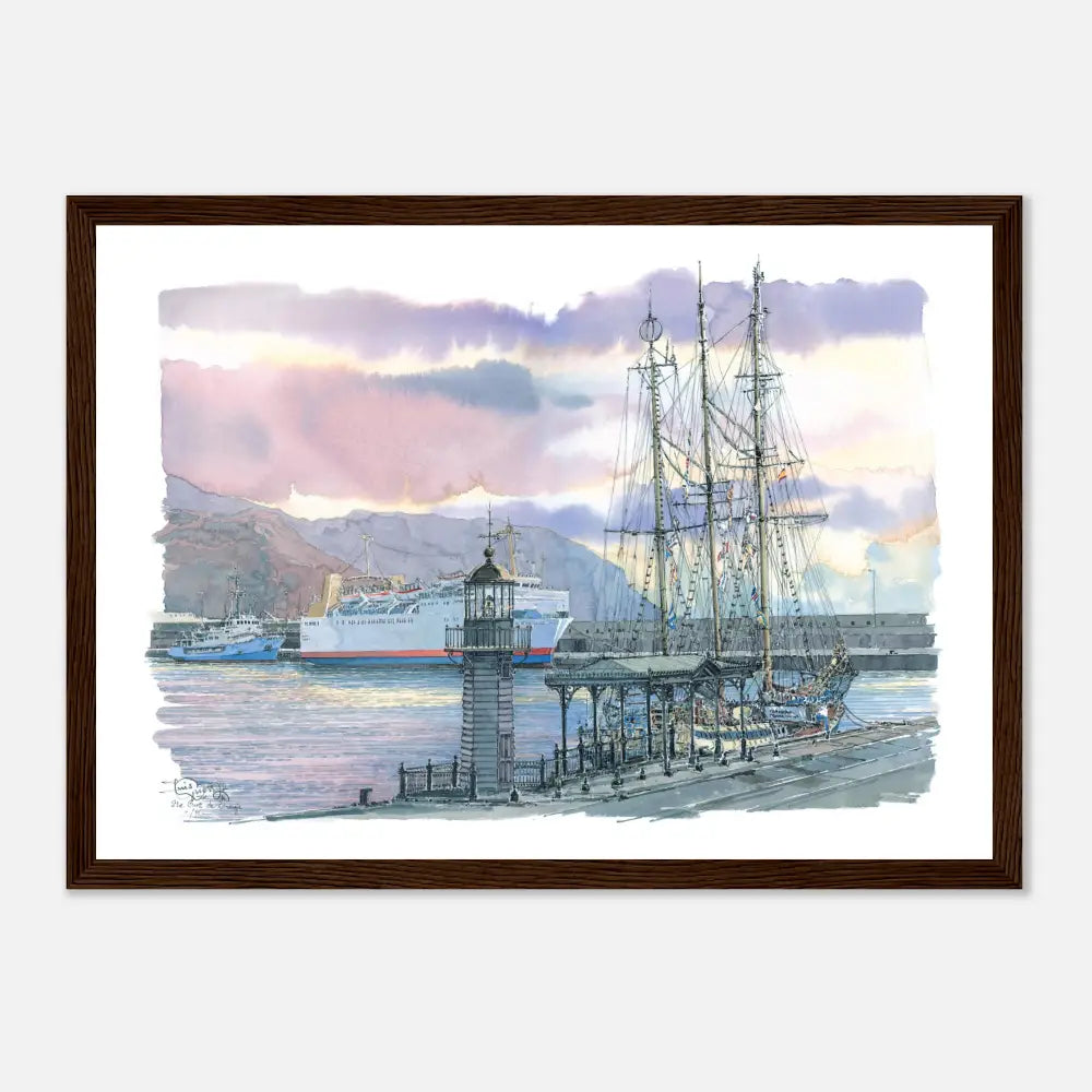 Santa Cruz de Tenerife, Spain  – Framed Coastal Watercolour Art Print