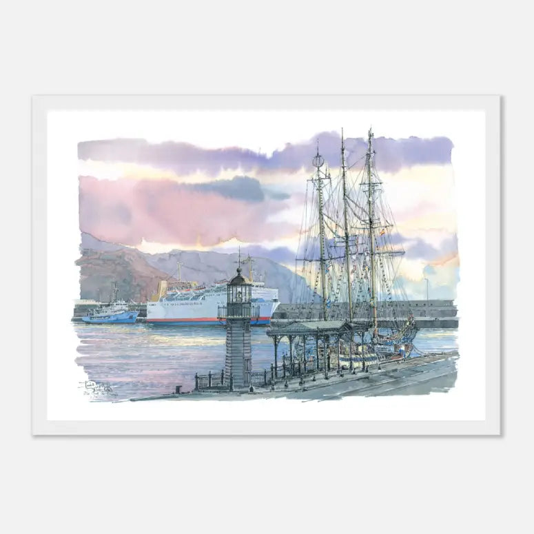 Santa Cruz de Tenerife, Spain  – Framed Coastal Watercolour Art Print