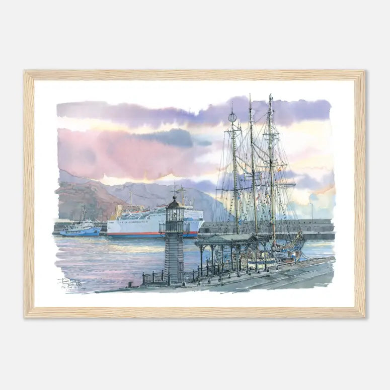 Santa Cruz de Tenerife, Spain  – Framed Coastal Watercolour Art Print