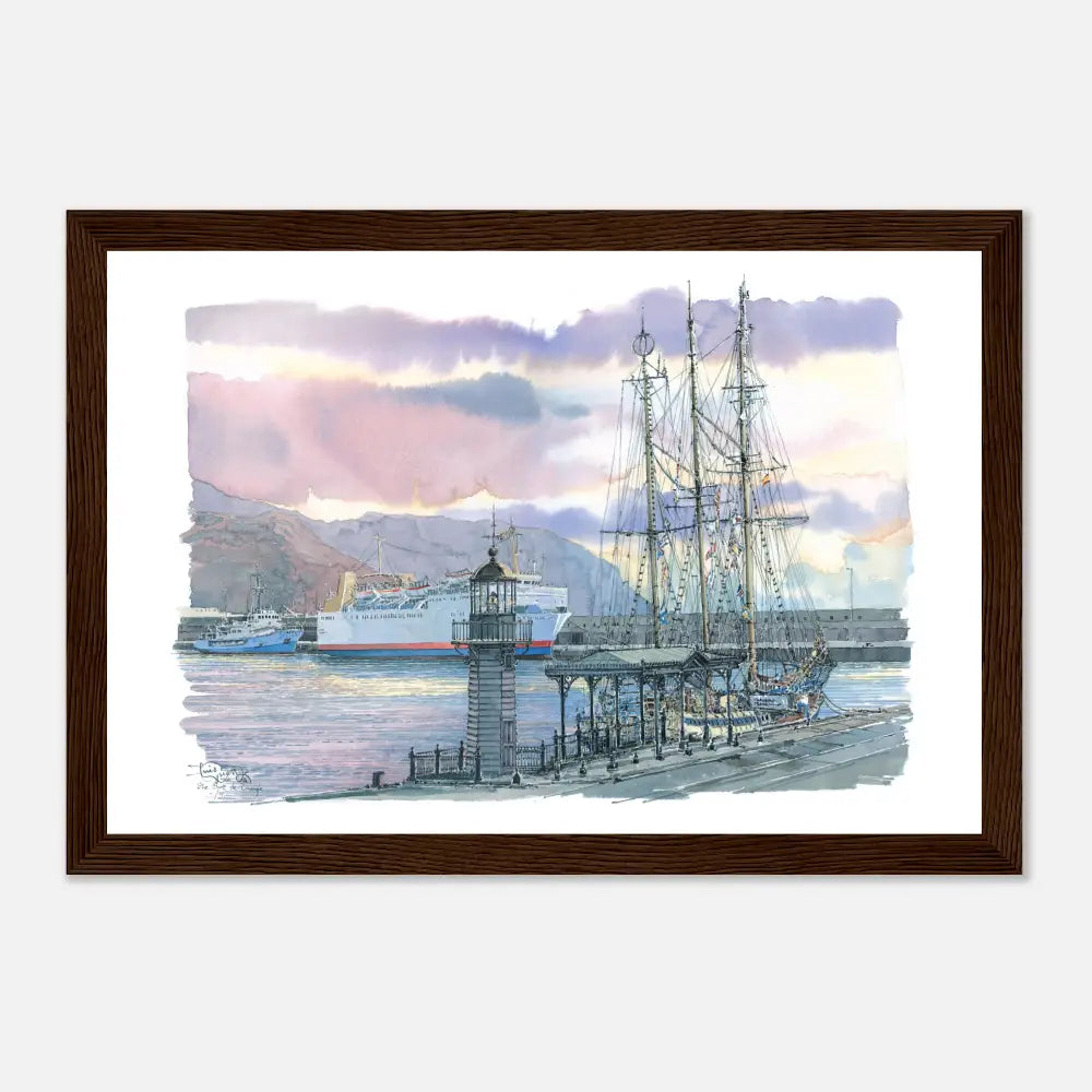 Santa Cruz de Tenerife, Spain  – Framed Coastal Watercolour Art Print