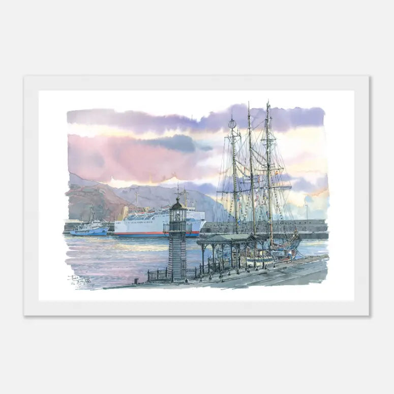 Santa Cruz de Tenerife, Spain  – Framed Coastal Watercolour Art Print