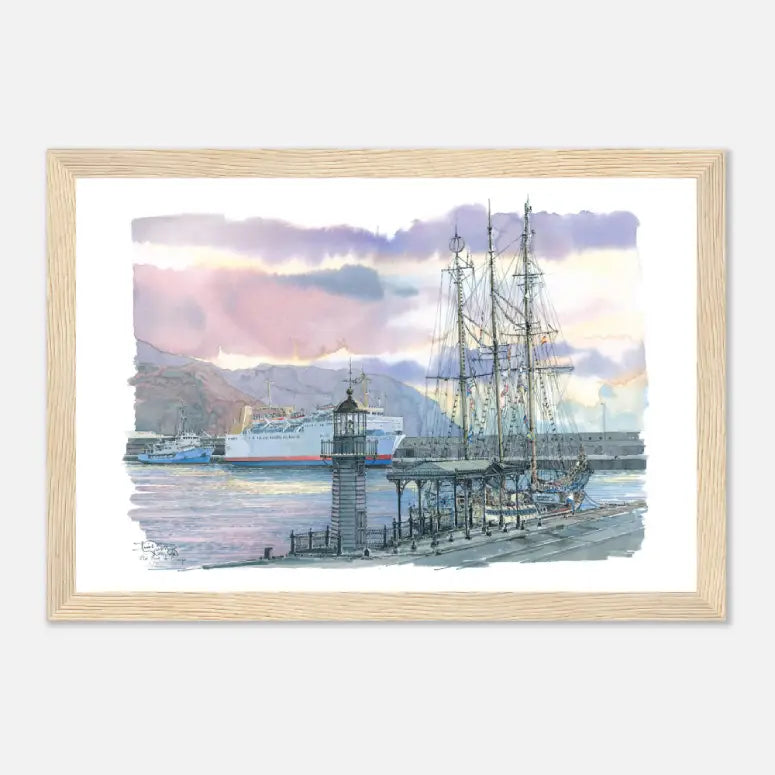 Santa Cruz de Tenerife, Spain  – Framed Coastal Watercolour Art Print